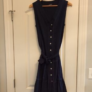Nicole Miller Linen Dark Blue Sleeveless Midi Dress